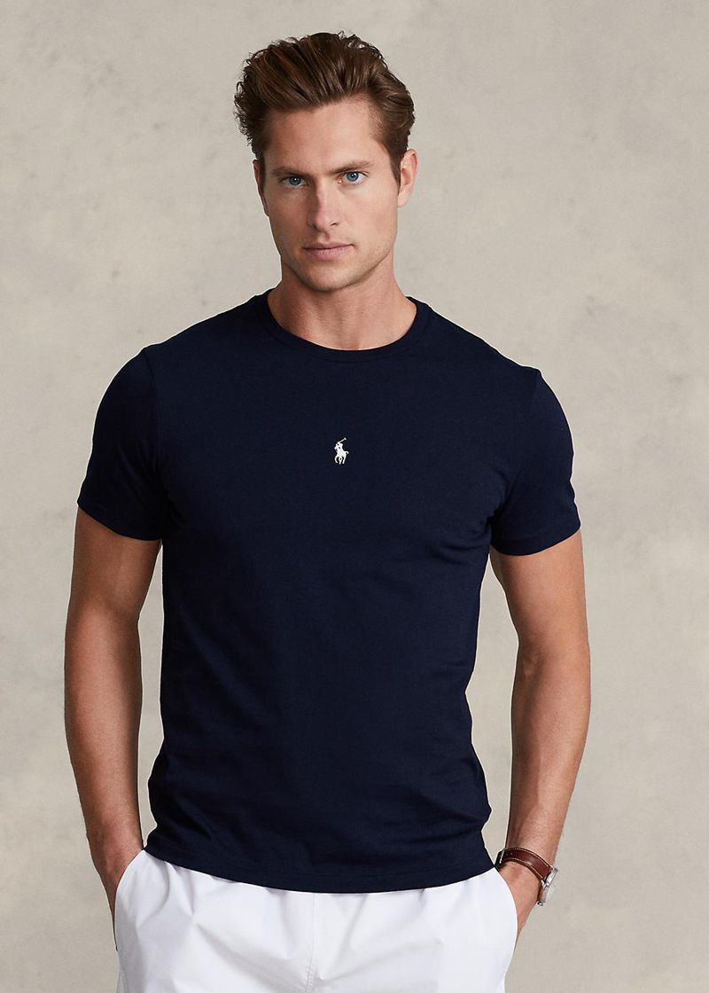 Camiseta Polo Ralph Lauren Hombre Custom Slim Fit Crewneck Chile Azul Marino UAJES-7134